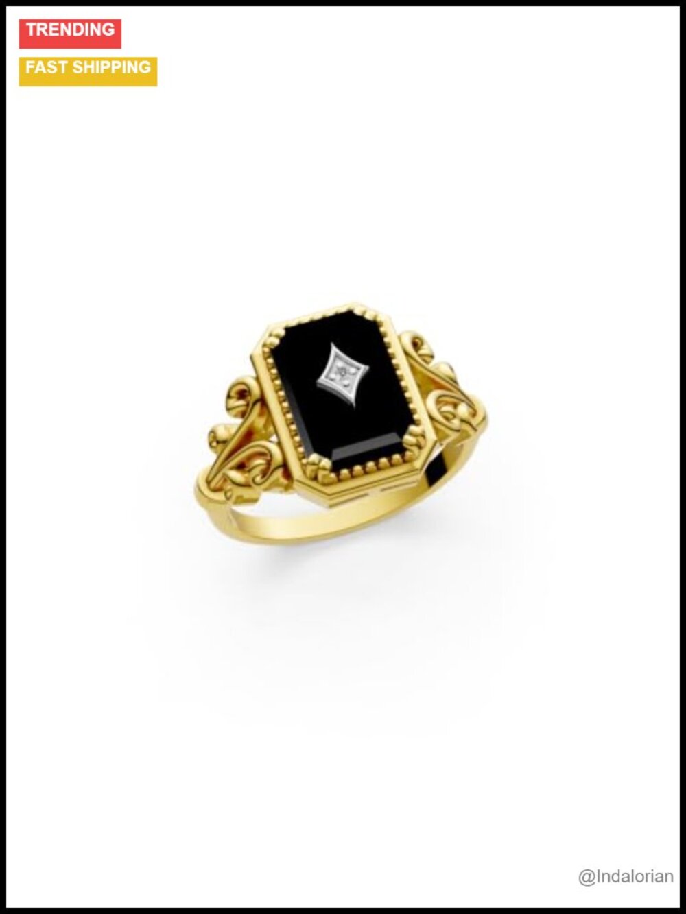 925 Sterling Silver Black Onyx Statement Ring Art Deco Vintage Handmade